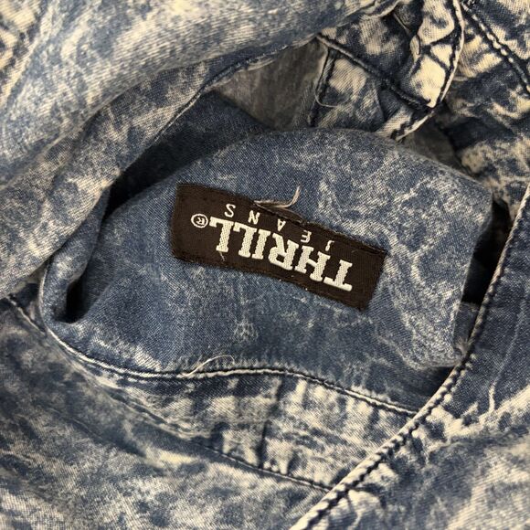 Thrill Jeans Top Women's 2X Blue Distressed Button Up Tunic Collared Shirt - Picture 9 of 12